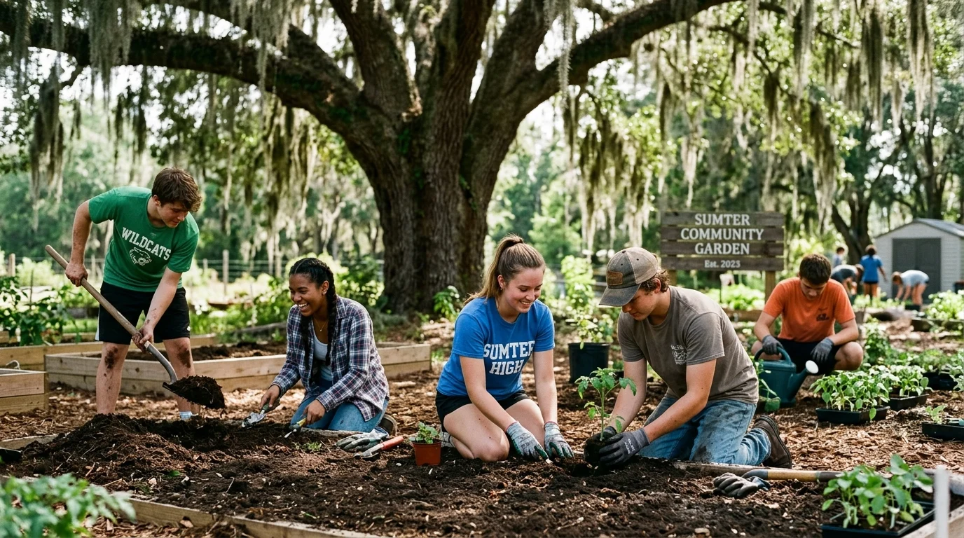 Students planting in a community garden with Project Legacy