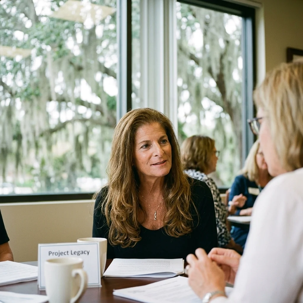 A smiling Project Legacy team member reviewing a funding application